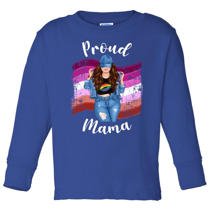 Proud Mama Lesbian Pride Lgbtq Brunette Mom Lesbian Flag Gift Toddler Long Sleeve Shirt