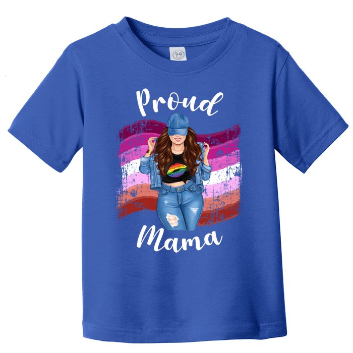 Proud Mama Lesbian Pride Lgbtq Brunette Mom Lesbian Flag Gift Toddler T-Shirt