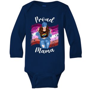 Proud Mama Lesbian Pride Lgbtq Brunette Mom Lesbian Flag Gift Baby Long Sleeve Bodysuit