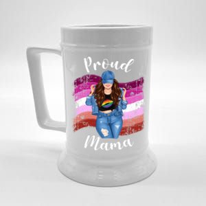 Proud Mama Lesbian Pride Lgbtq Brunette Mom Lesbian Flag Gift Beer Stein