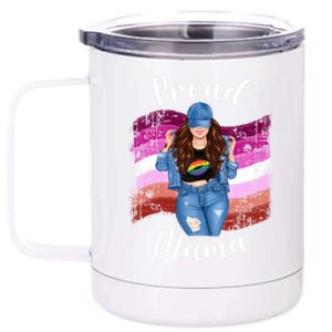 Proud Mama Lesbian Pride Lgbtq Brunette Mom Lesbian Flag Gift 12 oz Stainless Steel Tumbler Cup