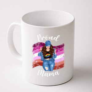 Proud Mama Lesbian Pride Lgbtq Brunette Mom Lesbian Flag Gift Coffee Mug