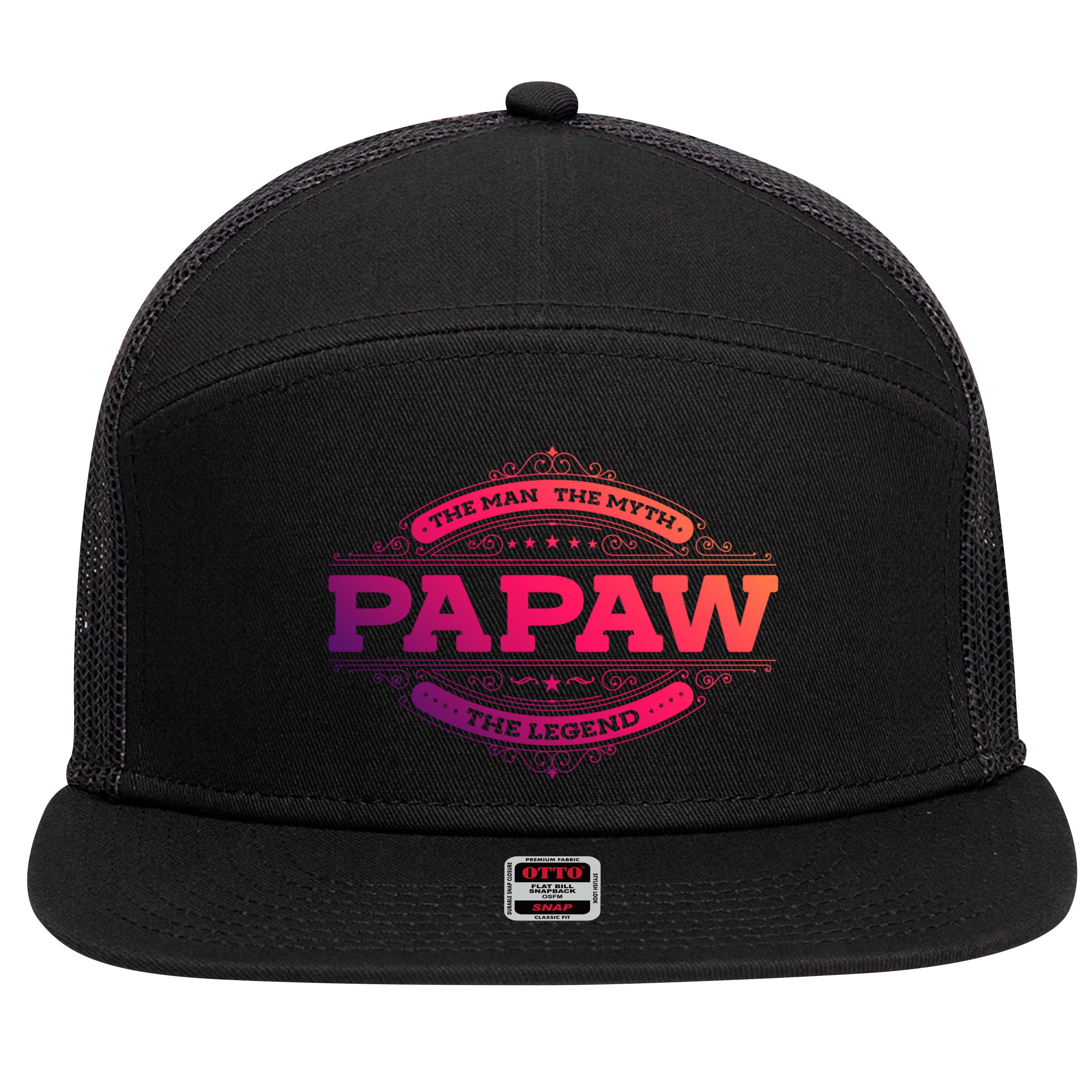 Papaw Myth Legend Father Dad Uncle Gift Idea Gift 7 Panel Mesh Trucker Snapback Hat