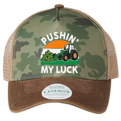 Pushing My Luck Tractor Funny St Patrick Day Boy Dad Legacy Tie Dye Trucker Hat