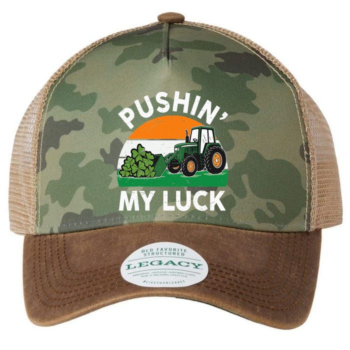 Pushing My Luck Tractor Funny St Patrick Day Boy Dad Legacy Tie Dye Trucker Hat