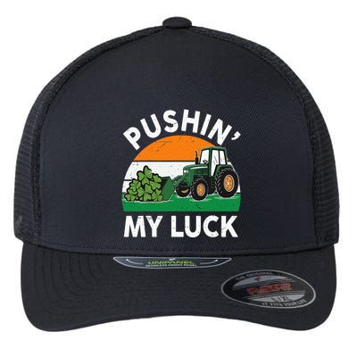 Pushing My Luck Tractor Funny St Patrick Day Boy Dad Flexfit Unipanel Trucker Cap
