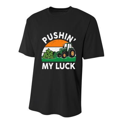 Pushing My Luck Tractor Funny St Patrick Day Boy Dad Youth Performance Sprint T-Shirt