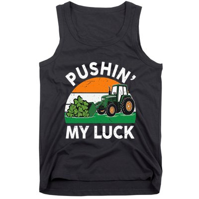 Pushing My Luck Tractor Funny St Patrick Day Boy Dad Tank Top