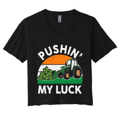Pushing My Luck Tractor Funny St Patrick Day Boy Dad Crop Top