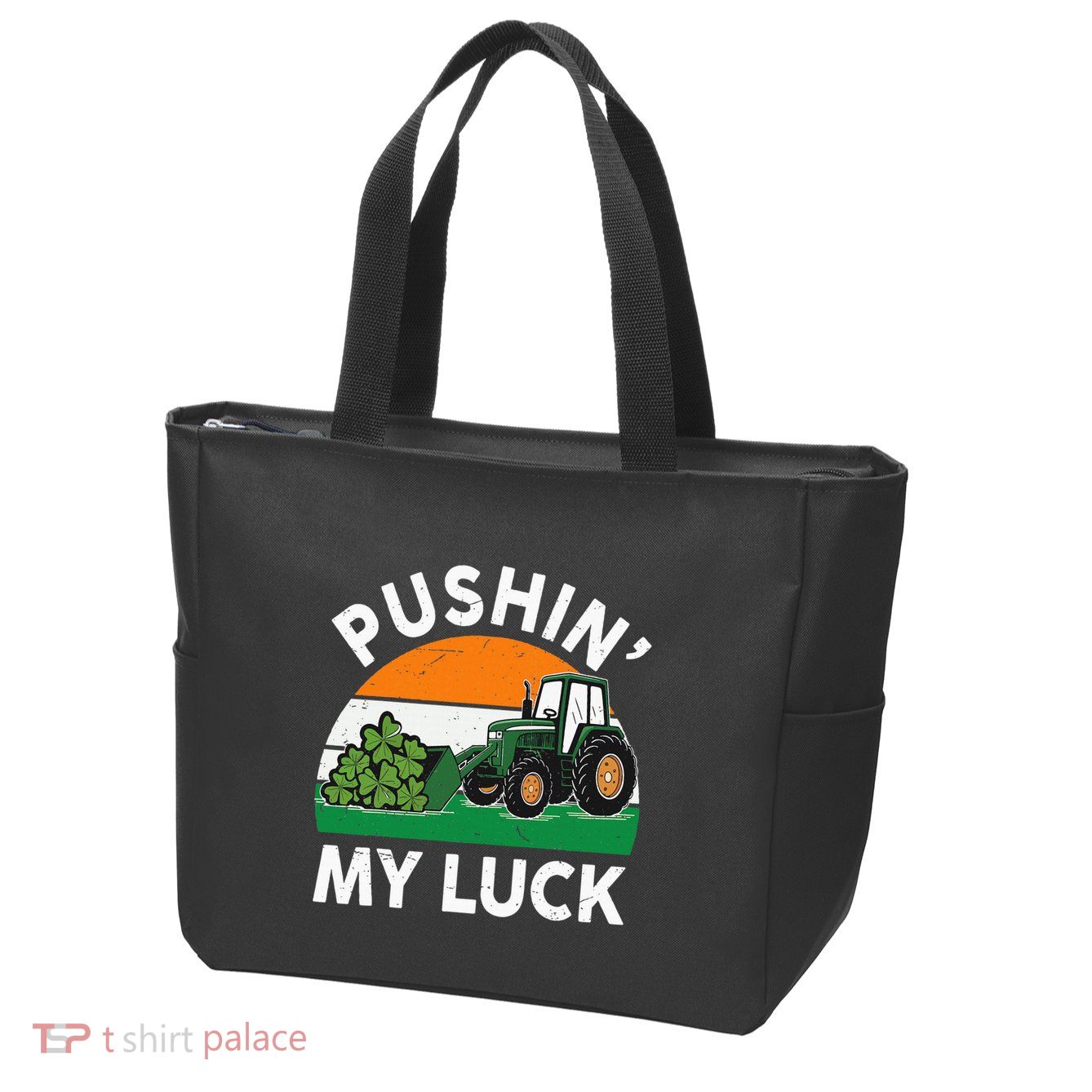 Pushing My Luck Tractor Funny St Patrick Day Boy Dad Zip Tote Bag