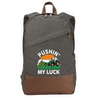Pushing My Luck Tractor Funny St Patrick Day Boy Dad Cotton Canvas Backpack