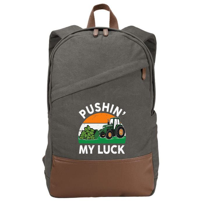 Pushing My Luck Tractor Funny St Patrick Day Boy Dad Cotton Canvas Backpack