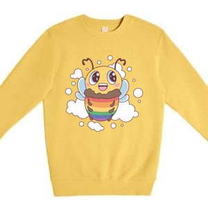 Pride Month Lgbt Flag Bee Rainbow Proud Ally Funny Gift Premium Crewneck Sweatshirt