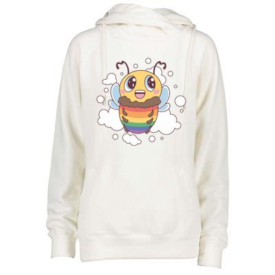 Pride Month Lgbt Flag Bee Rainbow Proud Ally Funny Gift Womens Funnel Neck Pullover Hood