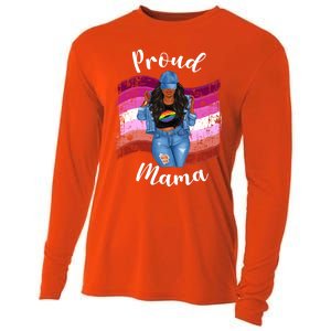 Proud Mama Lesbian Pride Lgbtq Black Mom Lesbian Flag Cute Gift Cooling Performance Long Sleeve Crew