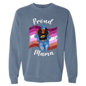 Proud Mama Lesbian Pride Lgbtq Black Mom Lesbian Flag Cute Gift Garment-Dyed Sweatshirt