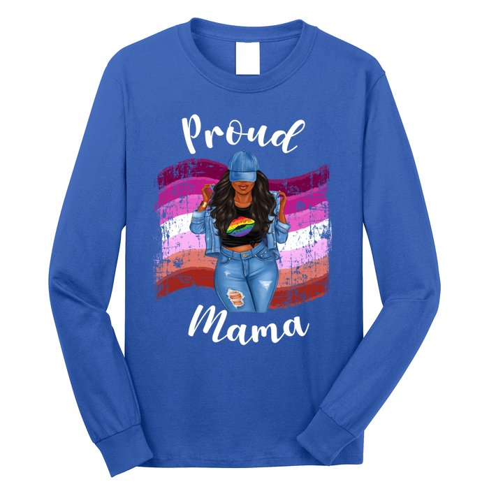 Proud Mama Lesbian Pride Lgbtq Black Mom Lesbian Flag Cute Gift Long Sleeve Shirt