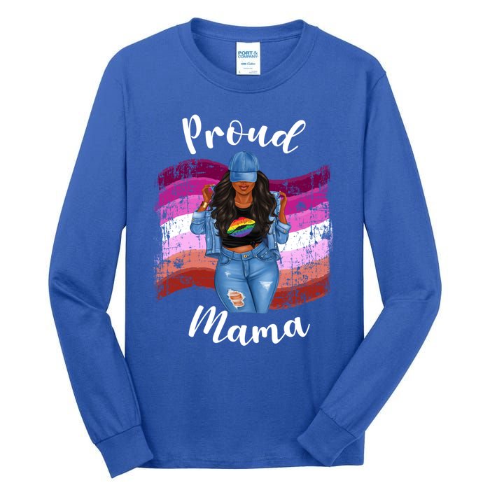 Proud Mama Lesbian Pride Lgbtq Black Mom Lesbian Flag Cute Gift Tall Long Sleeve T-Shirt