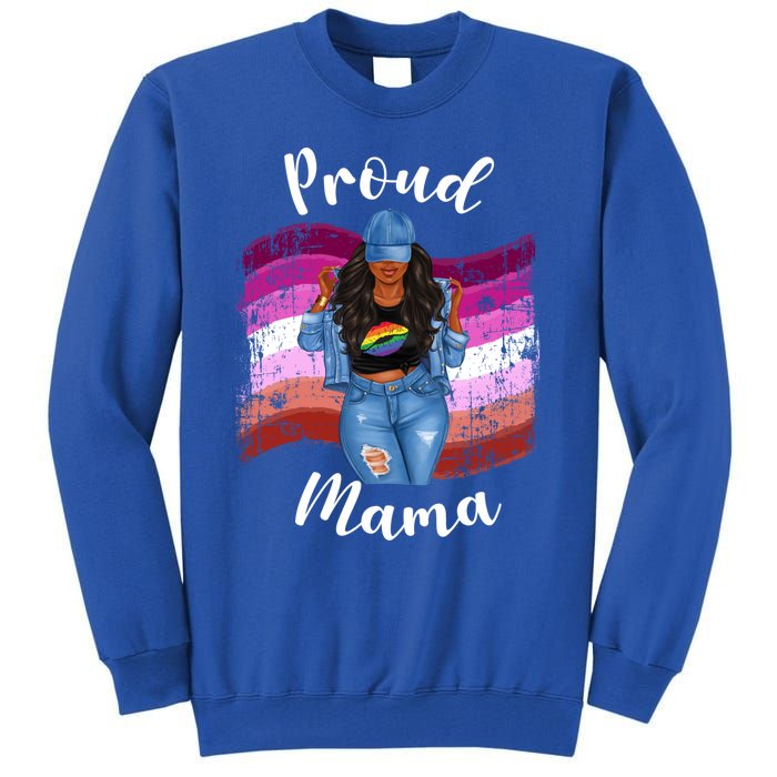 Proud Mama Lesbian Pride Lgbtq Black Mom Lesbian Flag Cute Gift Tall Sweatshirt