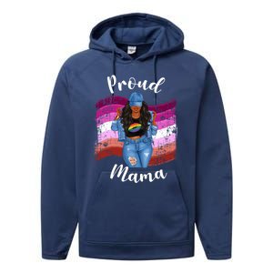 Proud Mama Lesbian Pride Lgbtq Black Mom Lesbian Flag Cute Gift Performance Fleece Hoodie