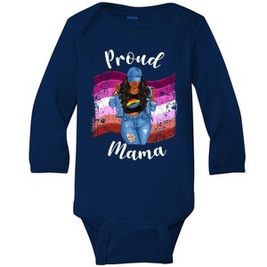 Proud Mama Lesbian Pride Lgbtq Black Mom Lesbian Flag Cute Gift Baby Long Sleeve Bodysuit