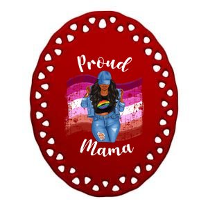 Proud Mama Lesbian Pride Lgbtq Black Mom Lesbian Flag Cute Gift Ceramic Oval Ornament