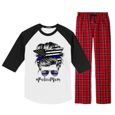 Police Mom Life Messy Bun Hair Mother's Day Police Raglan Sleeve Pajama Set