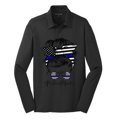 Police Mom Life Messy Bun Hair Mother's Day Police Silk Touch Performance Long Sleeve Polo