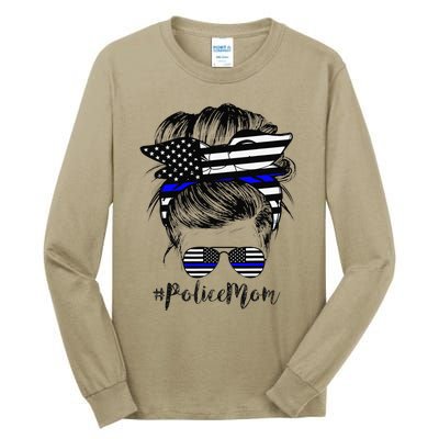 Police Mom Life Messy Bun Hair Mother's Day Police Tall Long Sleeve T-Shirt