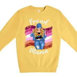 Proud Mama Lesbian Pride Lgbtq Blonde Mom Lesbian Flag Gift Premium Crewneck Sweatshirt