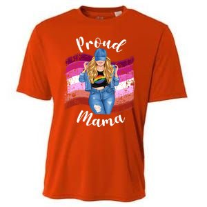 Proud Mama Lesbian Pride Lgbtq Blonde Mom Lesbian Flag Gift Cooling Performance Crew T-Shirt