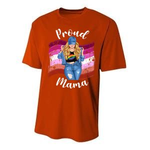 Proud Mama Lesbian Pride Lgbtq Blonde Mom Lesbian Flag Gift Performance Sprint T-Shirt