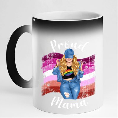 Proud Mama Lesbian Pride Lgbtq Blonde Mom Lesbian Flag Gift 11oz Black Color Changing Mug