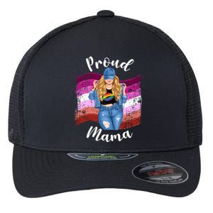 Proud Mama Lesbian Pride Lgbtq Blonde Mom Lesbian Flag Gift Flexfit Unipanel Trucker Cap