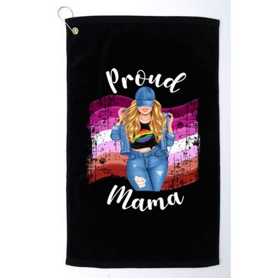 Proud Mama Lesbian Pride Lgbtq Blonde Mom Lesbian Flag Gift Platinum Collection Golf Towel