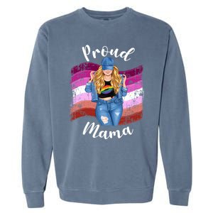 Proud Mama Lesbian Pride Lgbtq Blonde Mom Lesbian Flag Gift Garment-Dyed Sweatshirt