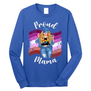 Proud Mama Lesbian Pride Lgbtq Blonde Mom Lesbian Flag Gift Long Sleeve Shirt