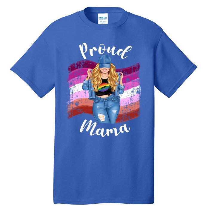 Proud Mama Lesbian Pride Lgbtq Blonde Mom Lesbian Flag Gift Tall T-Shirt