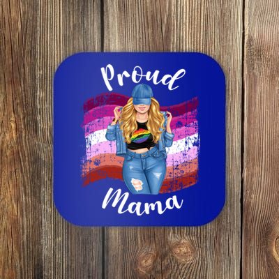 Proud Mama Lesbian Pride Lgbtq Blonde Mom Lesbian Flag Gift Coaster