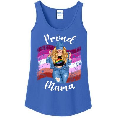 Proud Mama Lesbian Pride Lgbtq Blonde Mom Lesbian Flag Gift Ladies Essential Tank