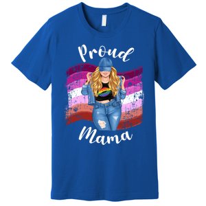 Proud Mama Lesbian Pride Lgbtq Blonde Mom Lesbian Flag Gift Premium T-Shirt