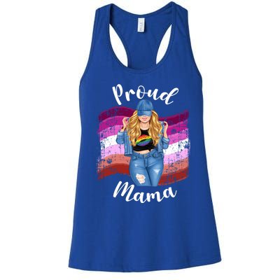 Proud Mama Lesbian Pride Lgbtq Blonde Mom Lesbian Flag Gift Women's Racerback Tank