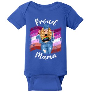 Proud Mama Lesbian Pride Lgbtq Blonde Mom Lesbian Flag Gift Baby Bodysuit