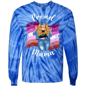 Proud Mama Lesbian Pride Lgbtq Blonde Mom Lesbian Flag Gift Tie-Dye Long Sleeve Shirt