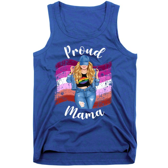 Proud Mama Lesbian Pride Lgbtq Blonde Mom Lesbian Flag Gift Tank Top