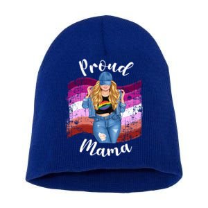 Proud Mama Lesbian Pride Lgbtq Blonde Mom Lesbian Flag Gift Short Acrylic Beanie