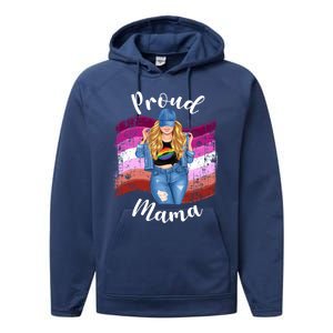 Proud Mama Lesbian Pride Lgbtq Blonde Mom Lesbian Flag Gift Performance Fleece Hoodie