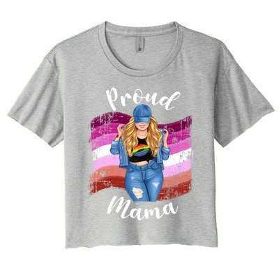 Proud Mama Lesbian Pride Lgbtq Blonde Mom Lesbian Flag Gift Women's Crop Top Tee