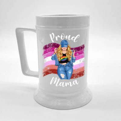 Proud Mama Lesbian Pride Lgbtq Blonde Mom Lesbian Flag Gift Beer Stein