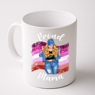 Proud Mama Lesbian Pride Lgbtq Blonde Mom Lesbian Flag Gift Coffee Mug